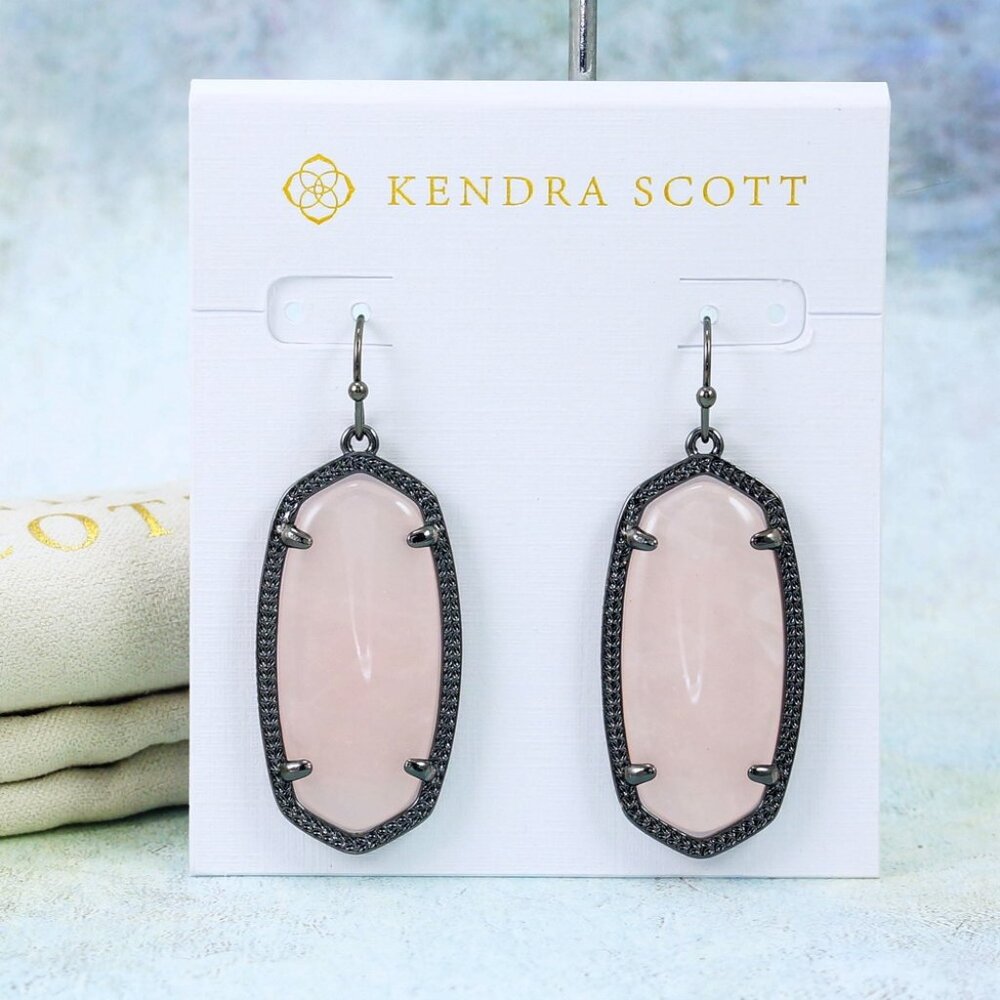 Kendra Scott Elle Rose Quartz Earrings Gunmetal Tone